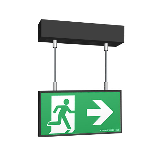 Form 16M Exit Exit, Surface Ceiling Mount, Rod Suspended, L10 Nanophosphate, DALI-2 Emergency, All Pictograms, Double Sided, Satin Black Frame